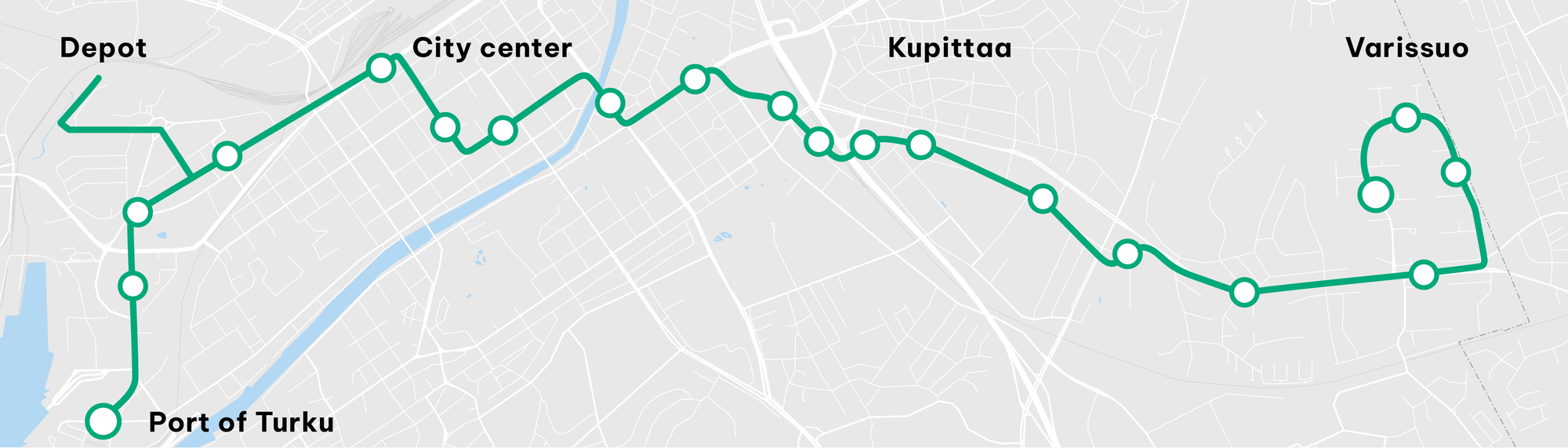 Streckenplan der Straßenbahn von Turku