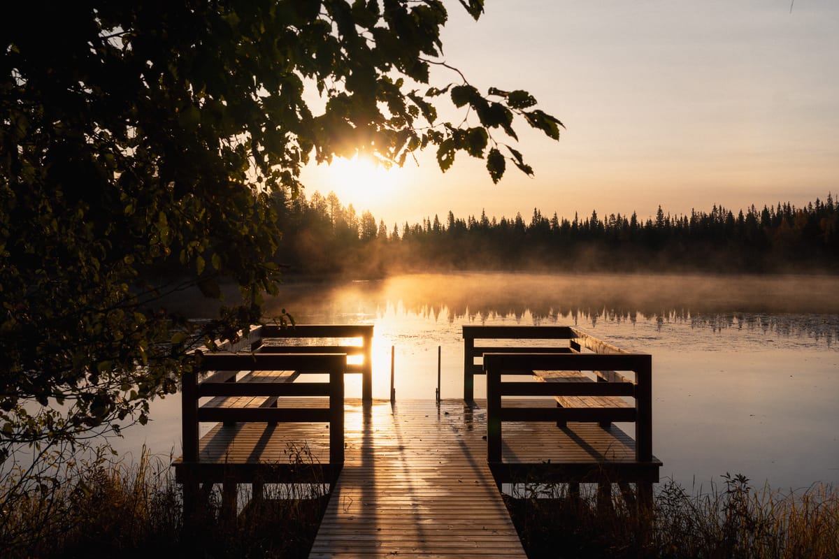 Steg am See mit Morgennebel
